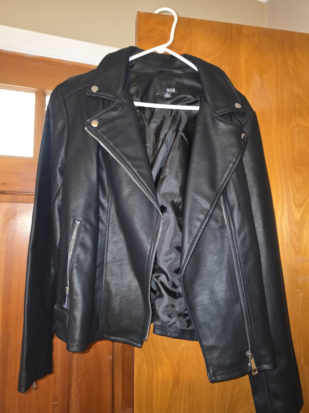 a.n.a Black Faux Leather Moto Jacket with Silver Zippers